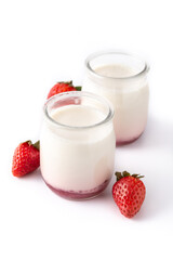 Panna cotta dessert with strawberry isolated on white background