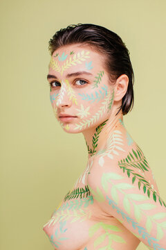 Spring leaves face and body art