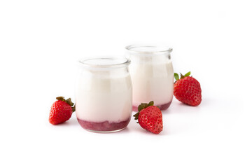 Panna cotta dessert with strawberry isolated on white background