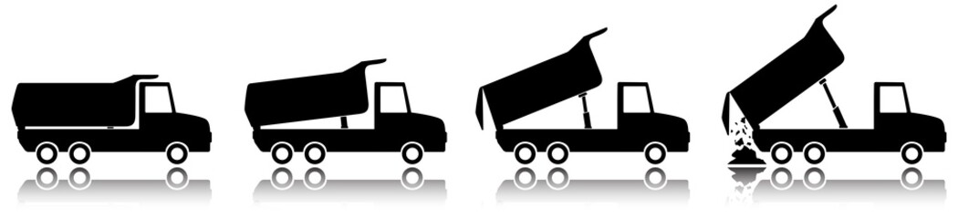 Dumptruck illustration set isolated on white. Set of transportation trucks for use in logistics, transportation and shipping design projects. 