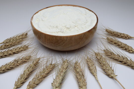 atta on bowl with ripe wheat