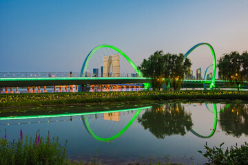 sunset over the city or lake