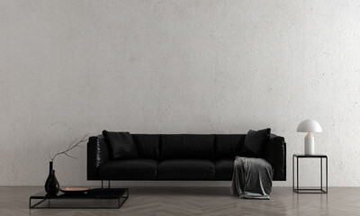 The lounge and living room  interior design and concrete wall texture background, New 3D rendering interior design scene