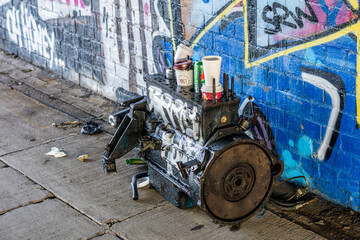 Fototapeta na wymiar discarded engine parts with coffee