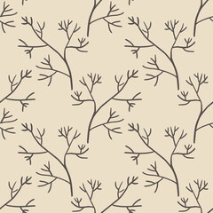 Cute cartoon branches seamless pattern. Background  with plant, branch. Wrapping paper, textile. 