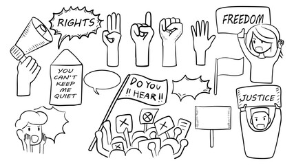 doodle art element in concept theme of protesting ,human rights, freedom and justice.