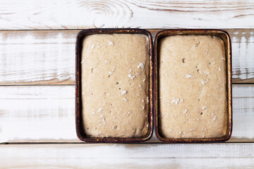 Raw rye wheat bread with flour sourdough in the form of.