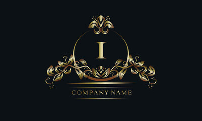 Elegant bronze monogram with the letter I. Exquisite business sign, identity for a hotel, restaurant, jewelry.