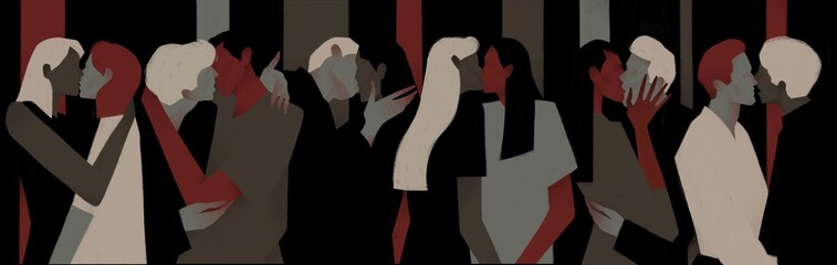 Lesbian and gay couples kiss and hug each other. Couples in love. LGBTQ Concept