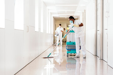 Cleaning Worker Disinfecting Hospital