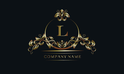 Elegant bronze monogram with the letter L. Exquisite business sign, identity for a hotel, restaurant, jewelry.