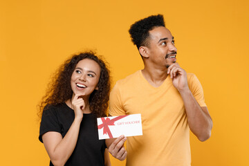 Young couple two friends together family african dreamful pensive smiling happy man woman in black...