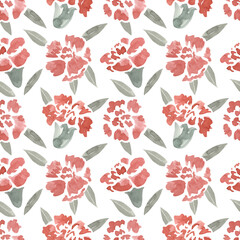 Seamless pattern. Beautiful fabric blooming watercolor flowers illustration. Vintage background. Set Carnation clove Croton wildflowers. Wallpaper baroque. Drawing engraving. 