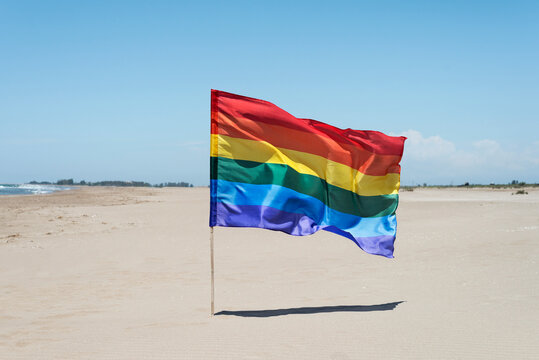 rainbow flag on the sand