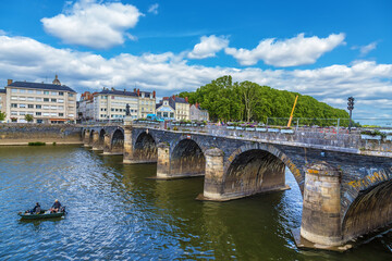 Fototapeta premium Angers, France. Scenic view of the Pont de Verdun bridge on the Maine river 
