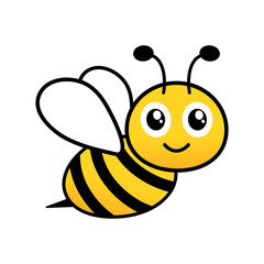 Cute friendly bee. Cartoon happy flying bee with big kind eyes. Insect character. Vector isolated on white