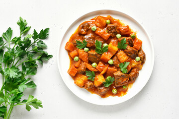 Homemade beef stew with potatoes and carrots