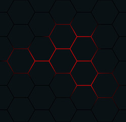 Black hexagon seamless pattern. Abstract hexagonal background.
