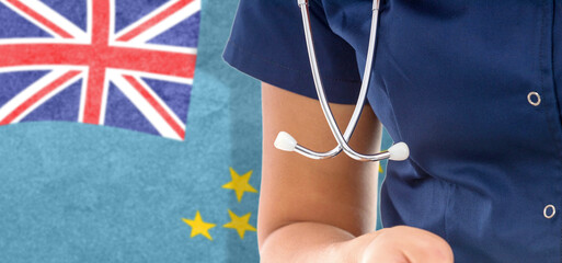 Tuvalu flag female doctor with stethoscope