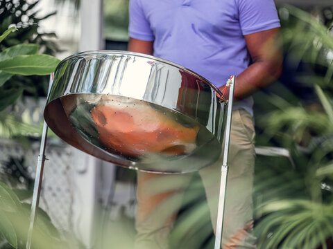 A steel drum player in Barbados, Caribbean