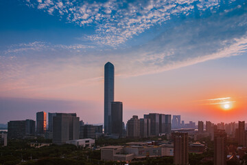 Fototapeta premium sunset over the city or lake