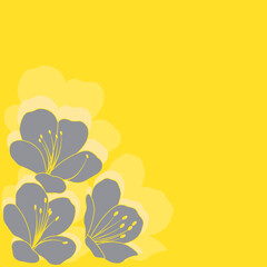 An illustration of ultimate gray azaleas flower on a yellow illuminating background with shadows