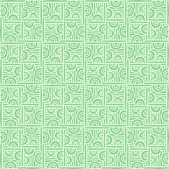 Fototapeta premium seamless tile with drawn folk style linear ornaments of green and white colors, vector