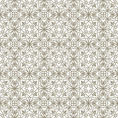 seamless tile with folk style flowers drawn in brown color on a white background, vector