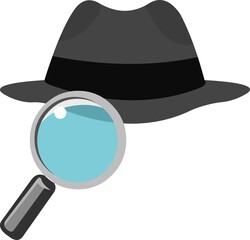 Vector emoticon illustration of a private detective hat and magnifying glass