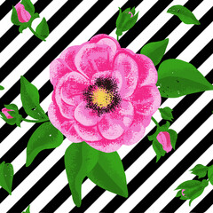 Seamless flowers Rosa canina background. Hand drawing sketch. Vector pattern EPS10