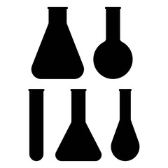 Set of five laboratory flasks in flat style. Chemical icons.