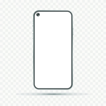 Smartphone mockup with blank white screen. Realistic vector trendy frameless smart phone, cellphone isolated.
