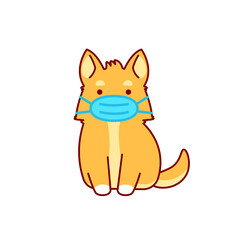 Dog wearing face mask cartoon icon. Clipart image isolated on white background