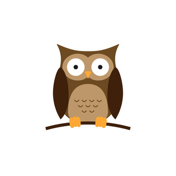 Owl on branch icon. Clipart image isolated on white background