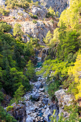 Fototapeta na wymiar View of a mountain river in Goynuk canyon in Antalya province, Turkey. View from above