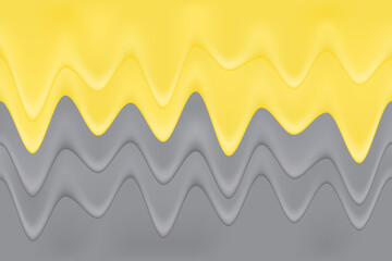 Realistic liquid paint in gray and yellow colors for design. 3d rendering. Horizontal background in trendy colors.