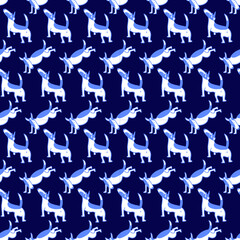 Bull terrier dogs seamless pattern. Background with pets character in doodle simple style. Vector illustration for fabric, textile, wrapping, other surfaces - 420529331