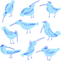Birds doodle illustration. Crowd of  birds (seagulls). Hand drawn sketchy vector in sketchy incomlete style. Funny illustration with animals - 420529701