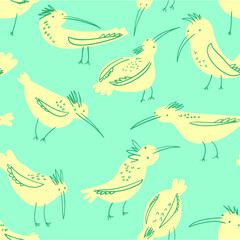 Doodle  birds seamless pattern. Background  with funny flying animals. Vector illustration in cute hand drawn incomplete children style. Design element for wrapping, textile, fabric and surfaces