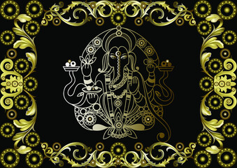 Graphic drawing with Indian motifs. Vector illustration