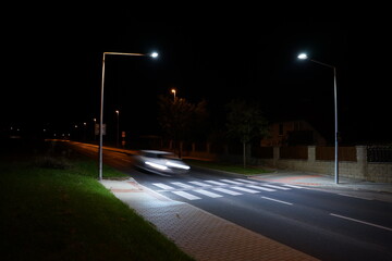 Car passing safety led lighting system on pedestrian crossing, improving visibility of pedestrians for car drivers