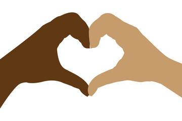 Obraz premium International Day for the Elimination of Racial Discrimination.No to racism .Black lives matter concept. Template for background, banner, poster . Stop to discrimination. Hands making heart sign