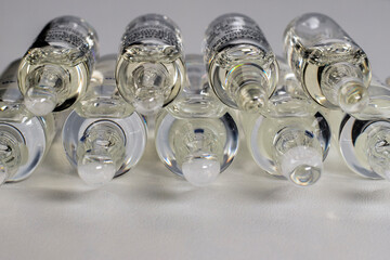 Medical ampoules with a medicinal solution for injections.