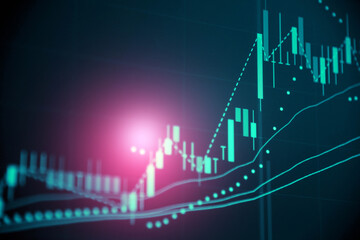 Charts of financial instruments with various type of indicators including volume analysis for professional technical analysis on the monitor of a computer. Fundamental and technical analysis concept.