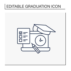 Graduation exam line icon. Final examination. Exams for successful graduation. Obtaining a diploma. Professional development. Graduation concept.Isolated vector illustration.Editable stroke