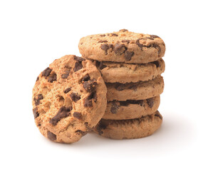 Front view of stacked chocolate chip cookies