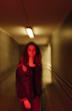 night portrait of real young woman