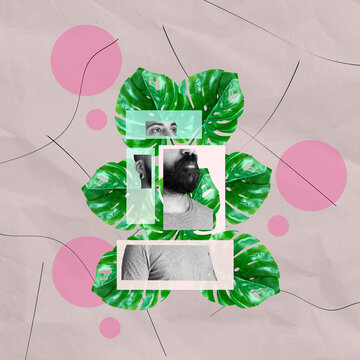 collage portrait of a bearded man