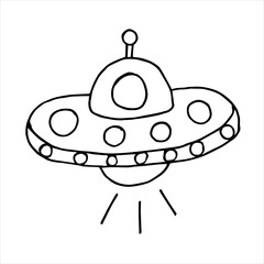 Space flying saucer. Doodle style UFO or alien flying saucer illustration in vector format