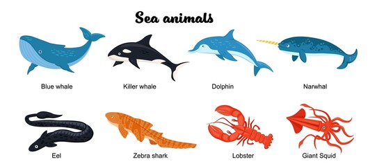 Undersea inhabitants. Endangered species. Sea animals set © Double Brain